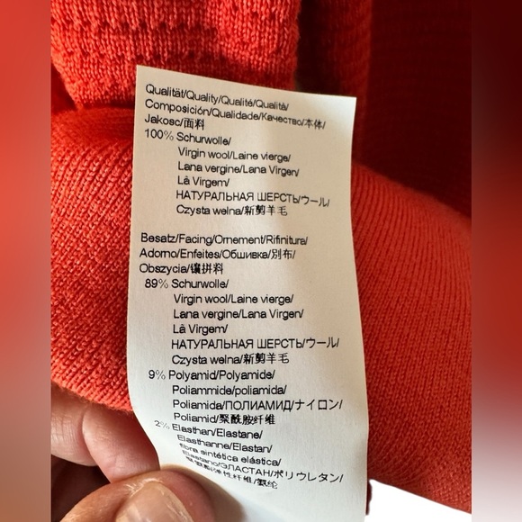 Hugo Boss Virgin Wool Red Orange Peplum Style Metal Clasp Cardigan Sweater M - Picture 2 of 12